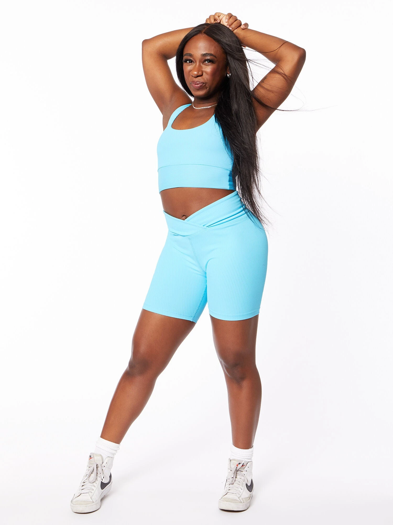 Ribbed V Waist Biker Short Pisces Blue 4 Ribbed V Waist Biker Short Pisces Blue - Image 2