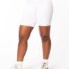 Ribbed V Waist Biker Short White