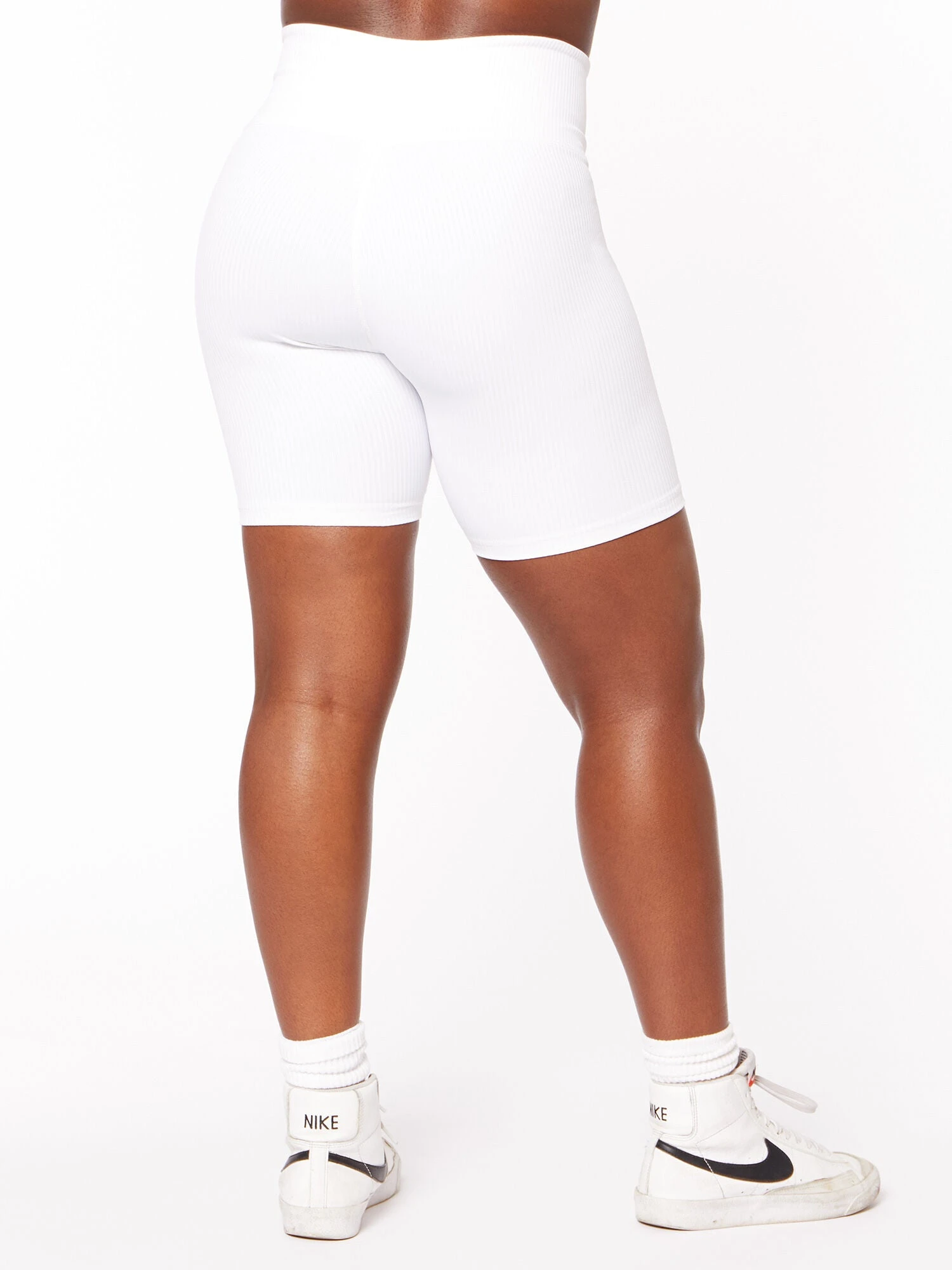 Ribbed V Waist Biker Short White 4 Ribbed V Waist Biker Short White - Image 2