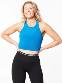 Cropped Ribbed Racer Tank Blue