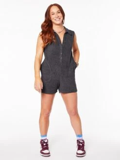 Weekend Terry Romper Black