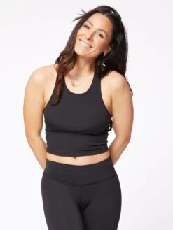 Cropped Ribbed Racer Tank Black